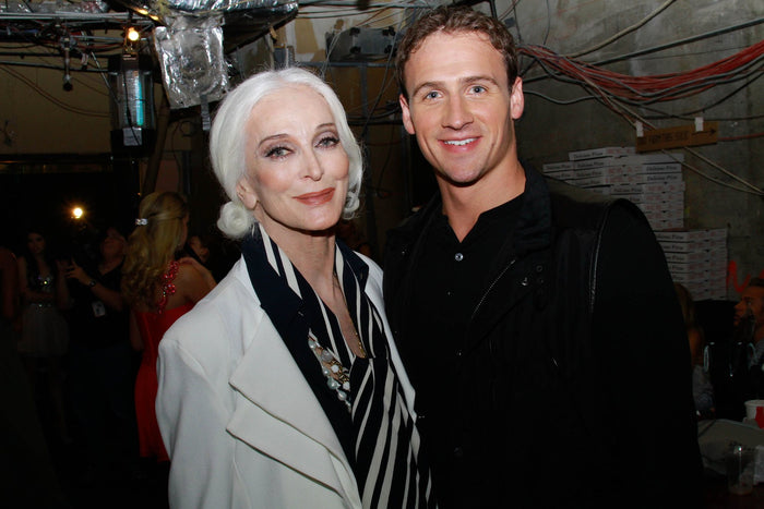 Carmen Dell'Orefice and Ryan Lochte backstage