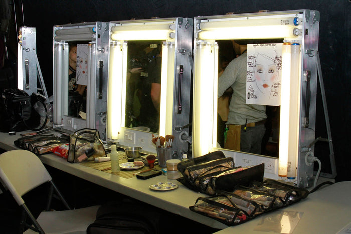 The makeup station backstage