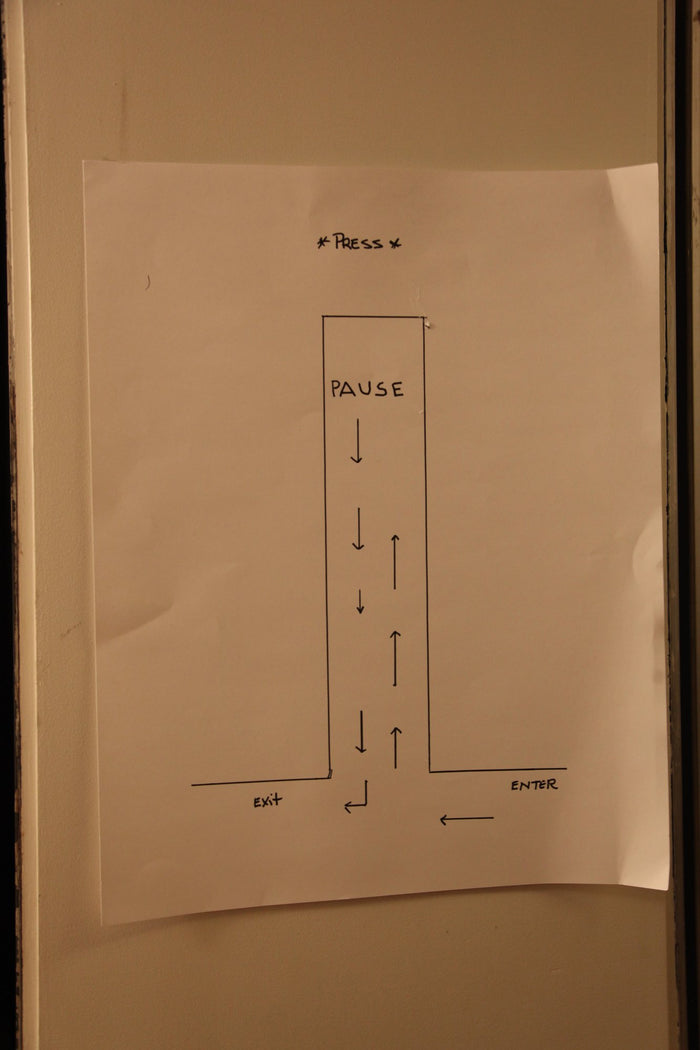 The run-of-show diagram taped up backstage