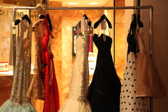 Gowns on the rack backstage before the show