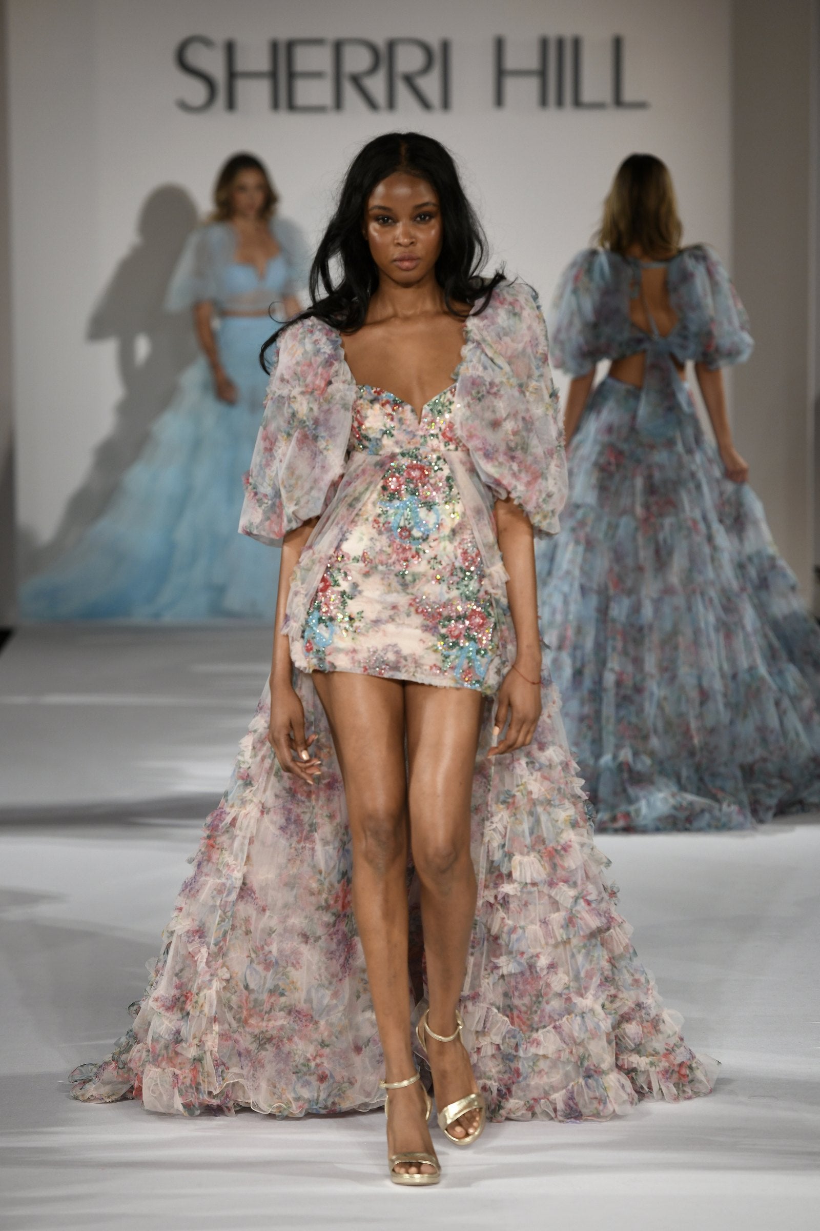 A.R. geometry flower lace dress 花柄　チュール Sherri Hill 55619 | Tulle Floral Print Cocktail Dress