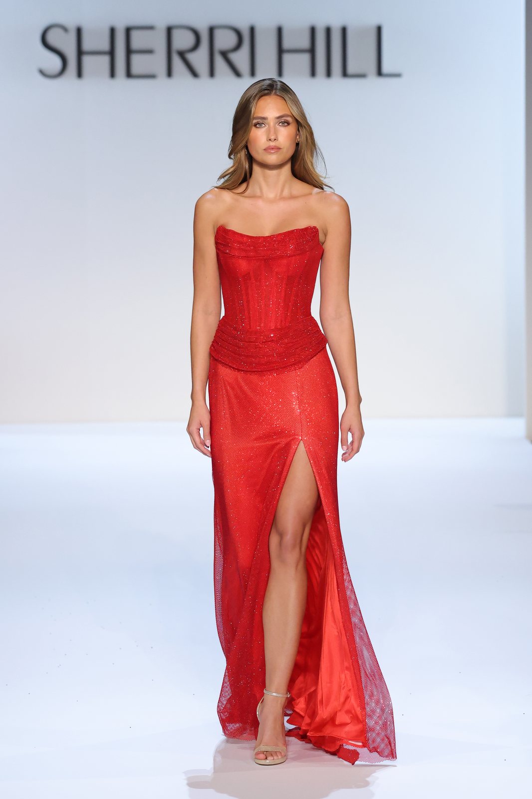 Sherri Hill 58899 | Strapless Sparkly Mesh Corset Dress